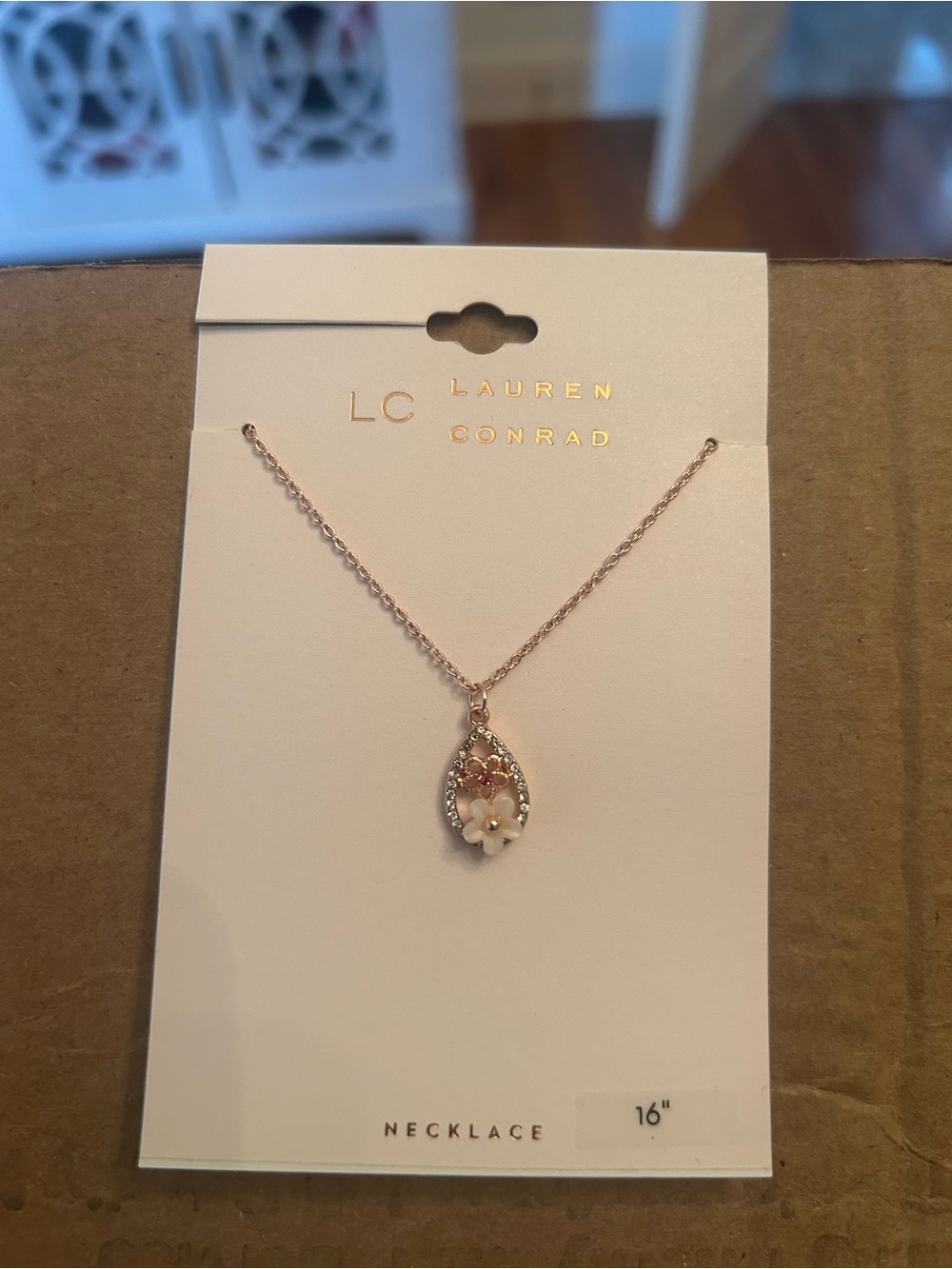 LC Lauren Conrad Rose Gold Teardrop Flower Pendant Necklace